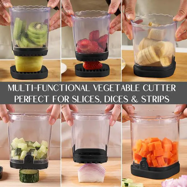 Alt view image 6 of 6 - 2-in-1 Detachable Fruit Slicer & Dicer, Stainless Steel Strawberry Slicer with Lid, Fruit Cutter with Push Plate for Banana Egg, Creative Cup Slicer, Must Have Vegetable Cutter Kitchen Gadget