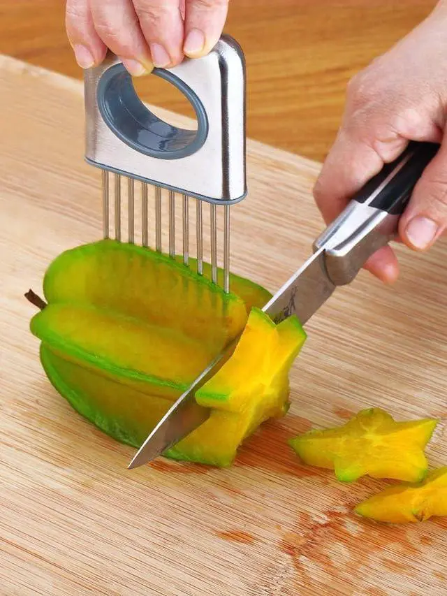 Alt view image 2 of 3 - Lemon slicer fruit splitter onion cut stainless steel ultra-thin household cutting vegetables auxiliary tools kitchen accessorie (Silver)