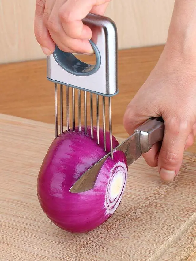 Alt view image 3 of 3 - Lemon slicer fruit splitter onion cut stainless steel ultra-thin household cutting vegetables auxiliary tools kitchen accessorie (Silver)