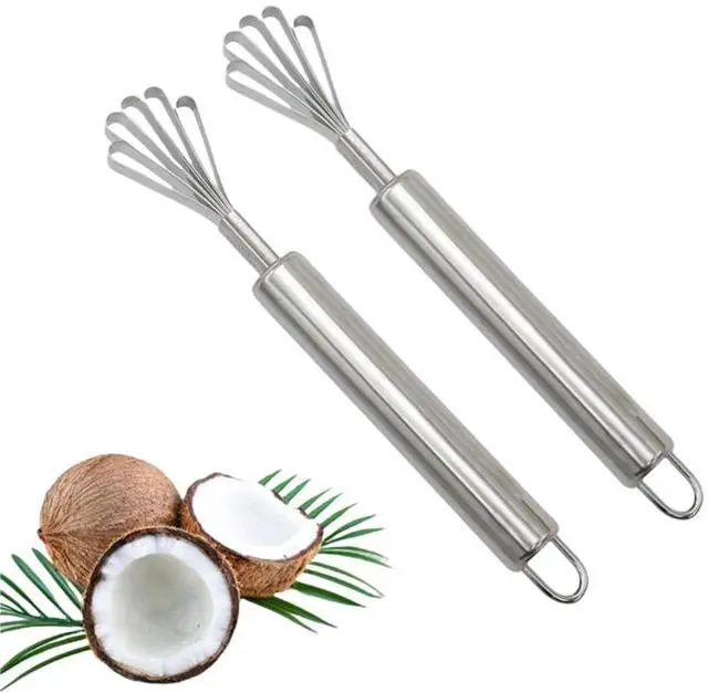 Main image of 2 Pieces Stainless Steel Coconut Scraper Durable Coconut Meat Removal Multi-Purpose coconut shell Opener Melon Scraper Meat Removal for Safe Fruit Seed peel tool Meat Graters Peelers And Slicers