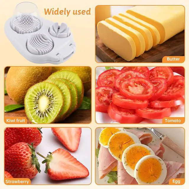 Alt view image 6 of 7 - Egg Slicer for Hard Boiled Eggs 3 In 1, 3 Slicing Modes Eggs Dicer, Stainless Steel Egg Cutter, Kitchen Chopper Tool for Egg, Butter, Strawberry, Tomato, Mushroom, and Grape, Dishwasher Safe