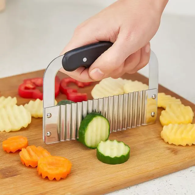 Alt view image 5 of 6 - Crinkle-Cut Wave Slicer French Fry Vegetable Cutter, Stainless Steel Blade, For Waffle Fries Chips Decorative Vegetables Holiday Meal Prep And Baby-Led Weaning
