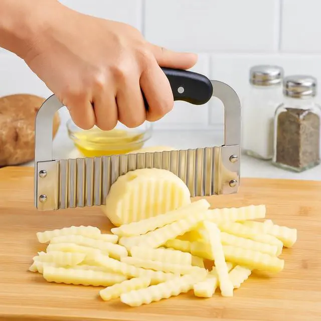 Alt view image 3 of 6 - Crinkle-Cut Wave Slicer French Fry Vegetable Cutter, Stainless Steel Blade, For Waffle Fries Chips Decorative Vegetables Holiday Meal Prep And Baby-Led Weaning