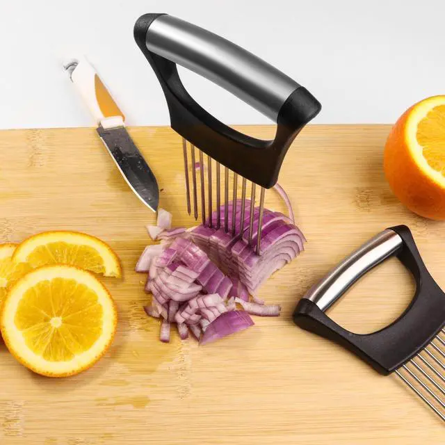 Alt view image 4 of 7 - Onion Slicer Holder,Stainless Steel Onion Slicer for Slicing of Onions,Potato,Tomatoes,Avocados,Eggs and Vegetables(2PCS Black)