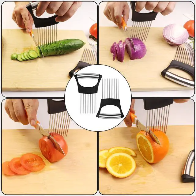 Alt view image 5 of 7 - Onion Slicer Holder,Stainless Steel Onion Slicer for Slicing of Onions,Potato,Tomatoes,Avocados,Eggs and Vegetables(2PCS Black)