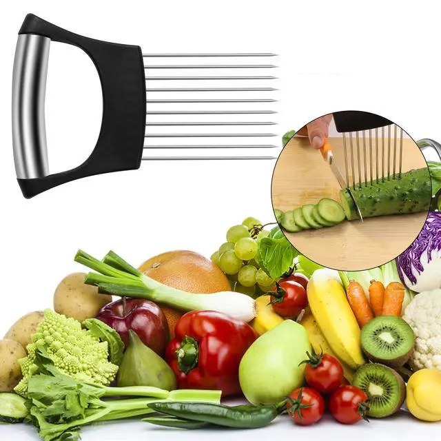 Alt view image 6 of 7 - Onion Slicer Holder,Stainless Steel Onion Slicer for Slicing of Onions,Potato,Tomatoes,Avocados,Eggs and Vegetables(2PCS Black)