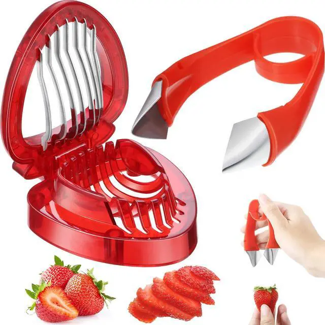 Main image of Pieces Strawberry Slicer Cutter Set, Strawberry Huller Stem Remover Fruit Leaves Huller Peeling Tool Kitchen Accessories Corer for Tomato Pineapple