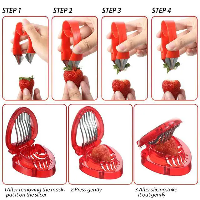 Alt view image 3 of 5 - Pieces Strawberry Slicer Cutter Set, Strawberry Huller Stem Remover Fruit Leaves Huller Peeling Tool Kitchen Accessories Corer for Tomato Pineapple