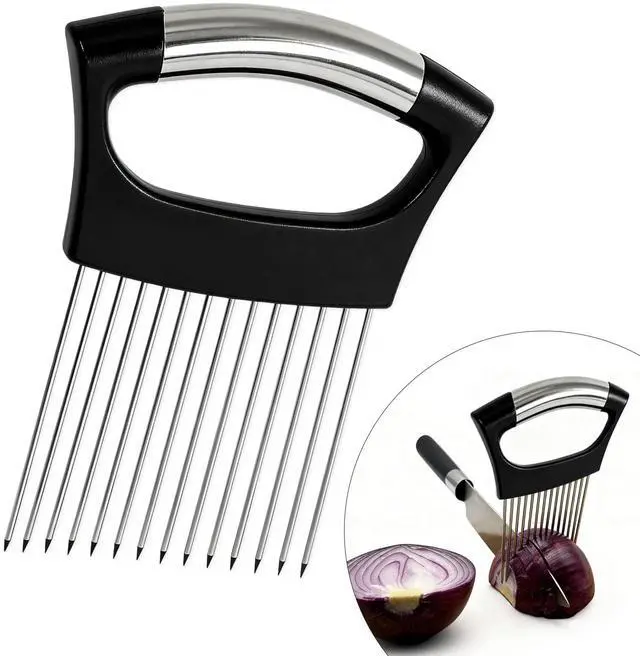 Main image of Onion Holder for Slicing, Onion Cutter Vegetable Chopper, Food Slicer Assistant Tool for Fruit Lemon and Meat,Stainless Steel Tomato Slicer Vegetable Cutter for Potato, Avocados, Eggs,
