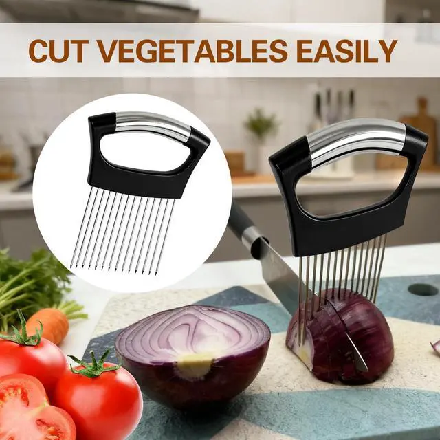 Alt view image 3 of 7 - Onion Holder for Slicing, Onion Cutter Vegetable Chopper, Food Slicer Assistant Tool for Fruit Lemon and Meat,Stainless Steel Tomato Slicer Vegetable Cutter for Potato, Avocados, Eggs,