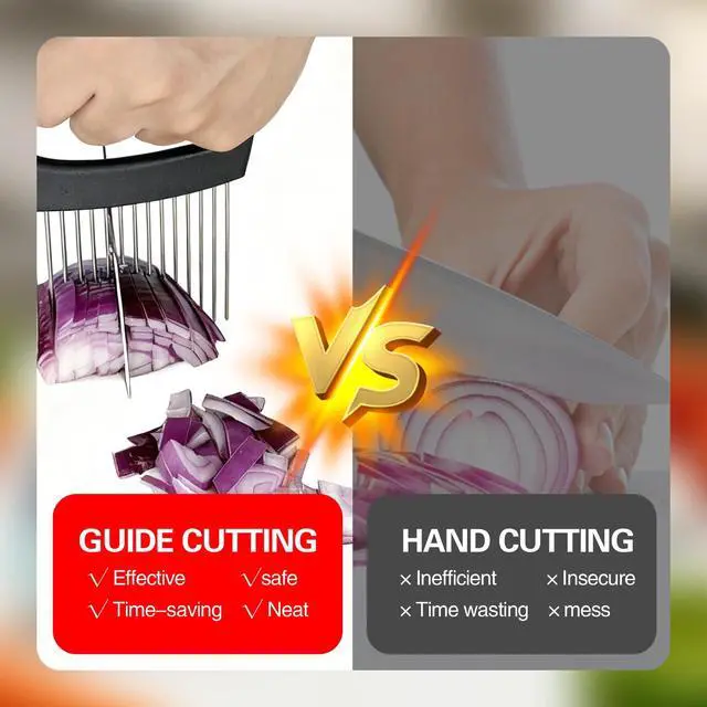 Alt view image 5 of 7 - Onion Holder for Slicing, Onion Cutter Vegetable Chopper, Food Slicer Assistant Tool for Fruit Lemon and Meat,Stainless Steel Tomato Slicer Vegetable Cutter for Potato, Avocados, Eggs,