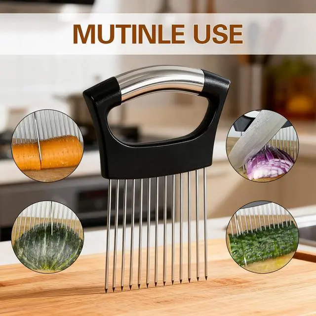 Alt view image 6 of 7 - Onion Holder for Slicing, Onion Cutter Vegetable Chopper, Food Slicer Assistant Tool for Fruit Lemon and Meat,Stainless Steel Tomato Slicer Vegetable Cutter for Potato, Avocados, Eggs,