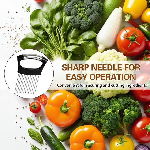 Alt view image 7 of 7 - Onion Holder for Slicing, Onion Cutter Vegetable Chopper, Food Slicer Assistant Tool for Fruit Lemon and Meat,Stainless Steel Tomato Slicer Vegetable Cutter for Potato, Avocados, Eggs,
