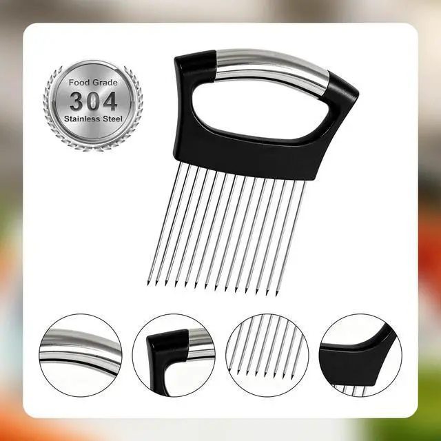 Alt view image 4 of 7 - Onion Holder for Slicing, Onion Cutter Vegetable Chopper, Food Slicer Assistant Tool for Fruit Lemon and Meat,Stainless Steel Tomato Slicer Vegetable Cutter for Potato, Avocados, Eggs,