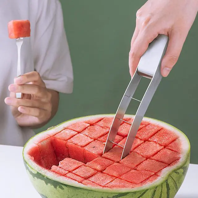 Alt view image 2 of 3 - Wtermelon Cutter Slicer Cut Watermelon Into Cubes Knife Melon Baller for Kitchen Gadgets Useful Cool Tool, Large, Silver