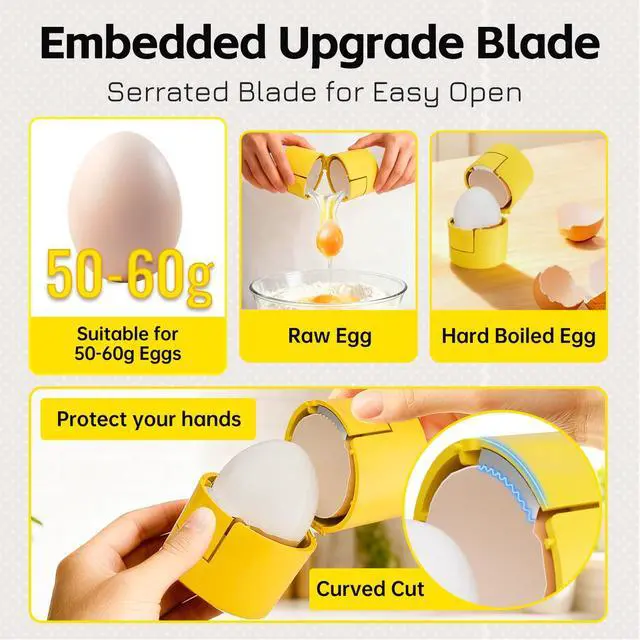 Alt view image 2 of 7 - Innovative 2 in 1 Egg Shell Opener, Hard Boiled Egg Peeler Cracker with Piercer, Cute Egg Separator for Raw Eggs, Home Kitchen Gadgets Tool