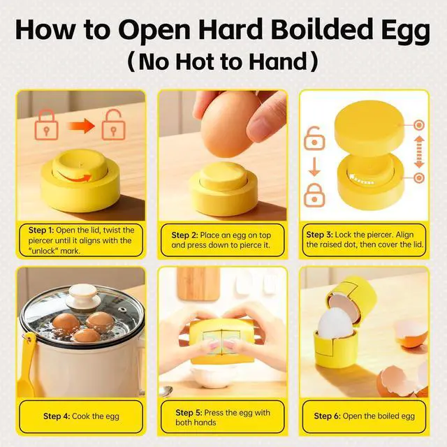 Alt view image 4 of 7 - Innovative 2 in 1 Egg Shell Opener, Hard Boiled Egg Peeler Cracker with Piercer, Cute Egg Separator for Raw Eggs, Home Kitchen Gadgets Tool