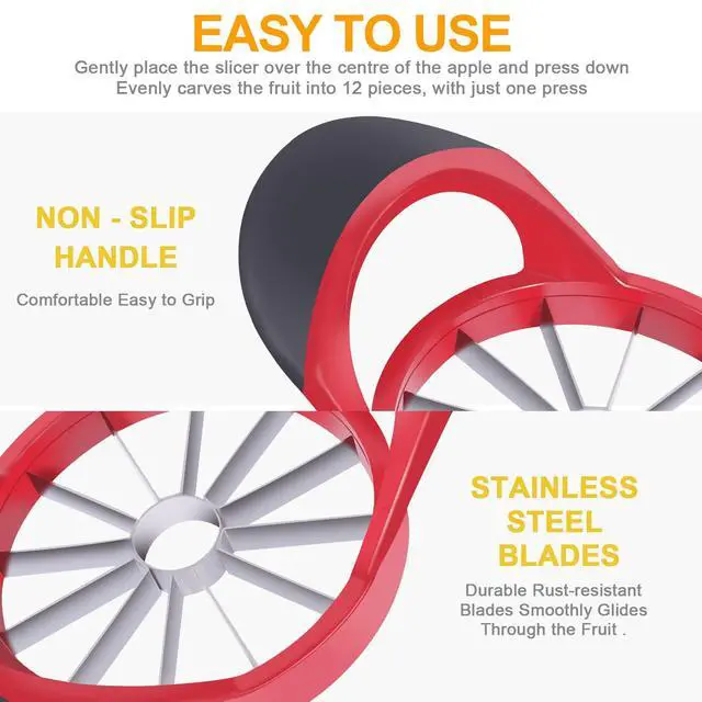 Alt view image 3 of 7 - 4.72 Inch 12 Super Sharp Stainless Steel Blades Apple Slicer, Corer and Divider, 1 Super Sharp Peeler, 2 Fruit Forks and 1 Orange Citrus Peeler Tool, Red