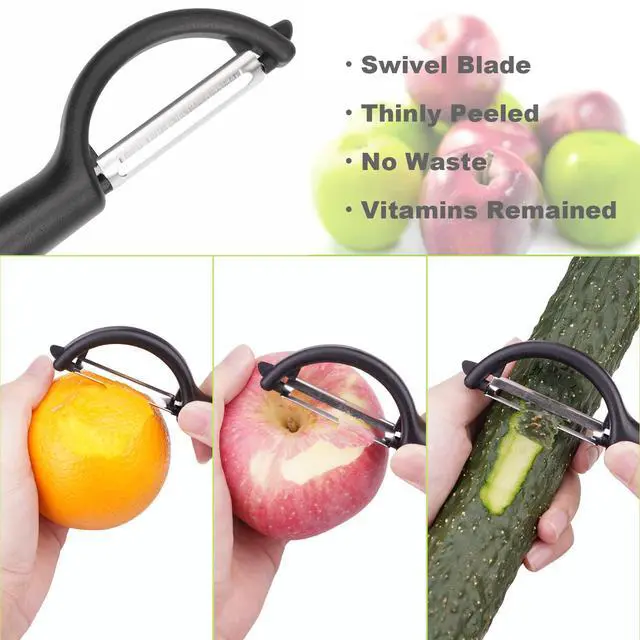 Alt view image 6 of 7 - 4.72 Inch 12 Super Sharp Stainless Steel Blades Apple Slicer, Corer and Divider, 1 Super Sharp Peeler, 2 Fruit Forks and 1 Orange Citrus Peeler Tool, Red