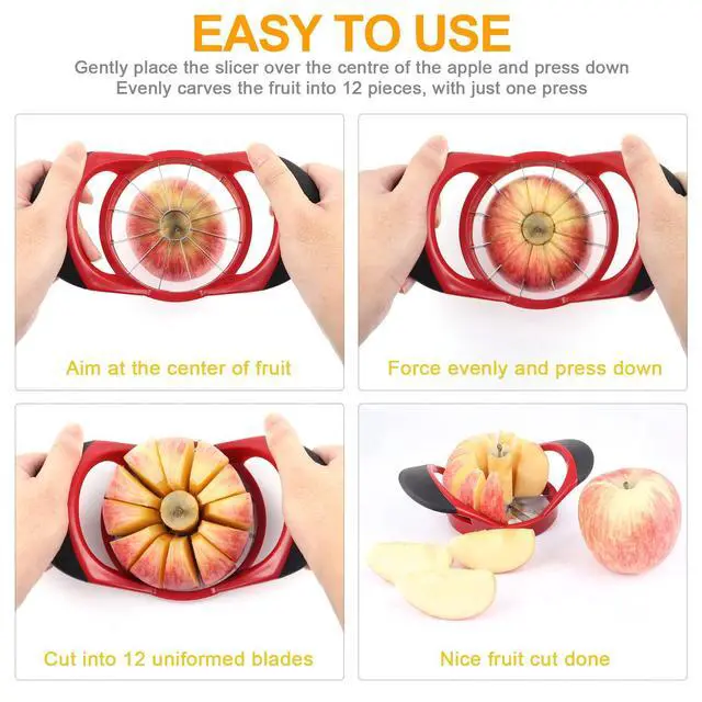 Alt view image 5 of 7 - 4.72 Inch 12 Super Sharp Stainless Steel Blades Apple Slicer, Corer and Divider, 1 Super Sharp Peeler, 2 Fruit Forks and 1 Orange Citrus Peeler Tool, Red