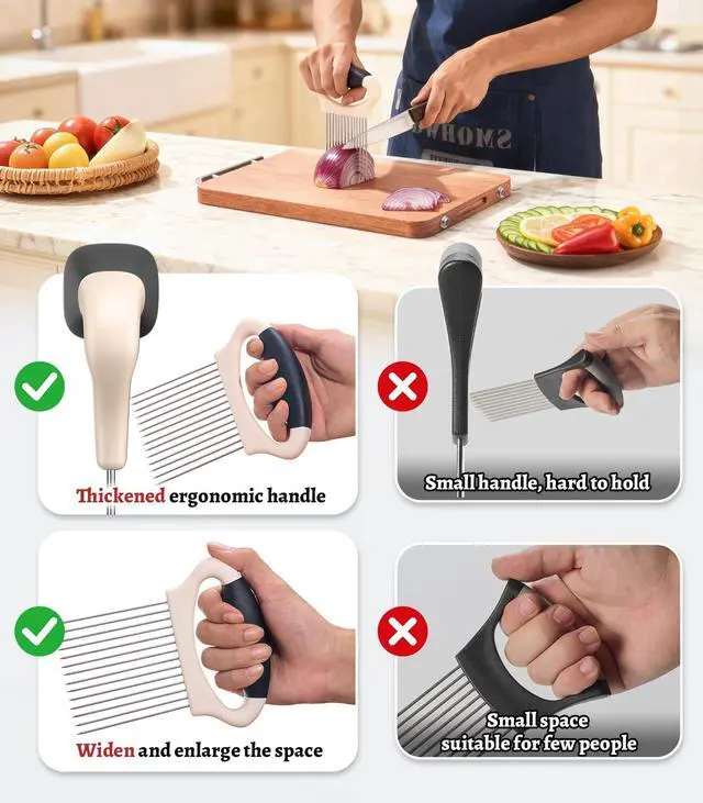 Alt view image 3 of 7 - Large Onion Slicer Holder, Stainless Steel Onion Holder for Slicing, Onion Cutter Vegetable Chopper Tool with 14 Sharp Prongs for Slicing of Potato Avocados & Meat, Cooking Gadgets Tool for Fruit Prep