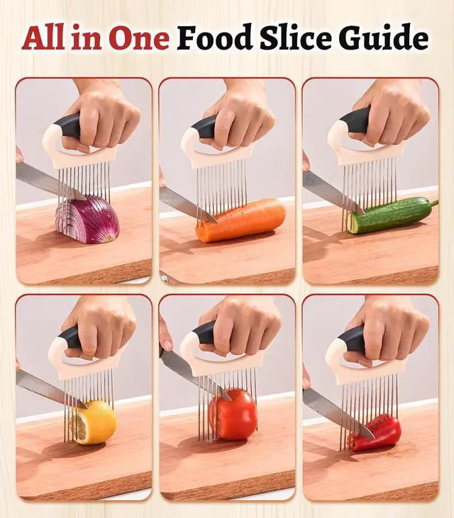 Alt view image 6 of 7 - Large Onion Slicer Holder, Stainless Steel Onion Holder for Slicing, Onion Cutter Vegetable Chopper Tool with 14 Sharp Prongs for Slicing of Potato Avocados & Meat, Cooking Gadgets Tool for Fruit Prep