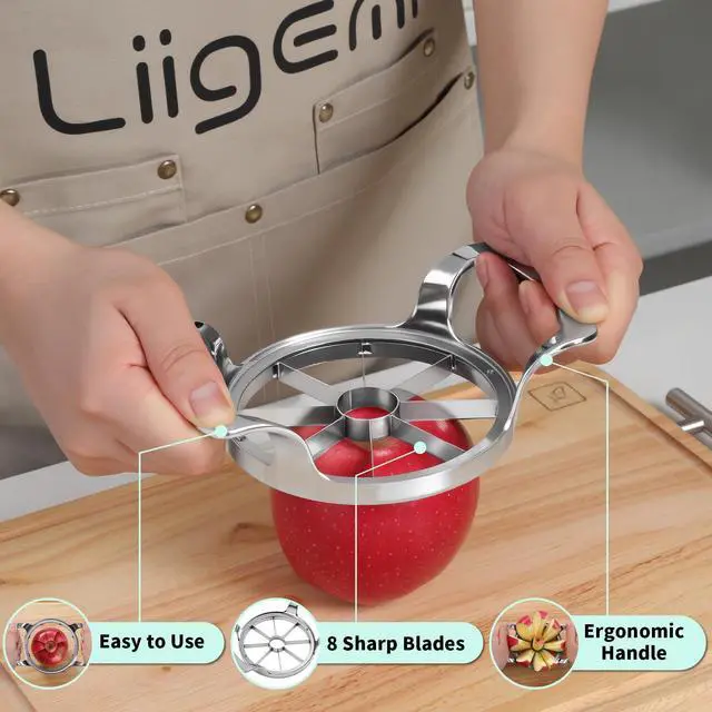 Alt view image 2 of 7 - Blade Fruit Slicer, Smooth Cut Apple Slicer Corer with Mirrored Handle