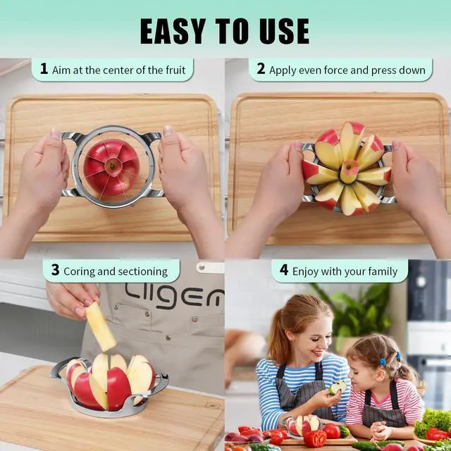 Alt view image 3 of 7 - Blade Fruit Slicer, Smooth Cut Apple Slicer Corer with Mirrored Handle