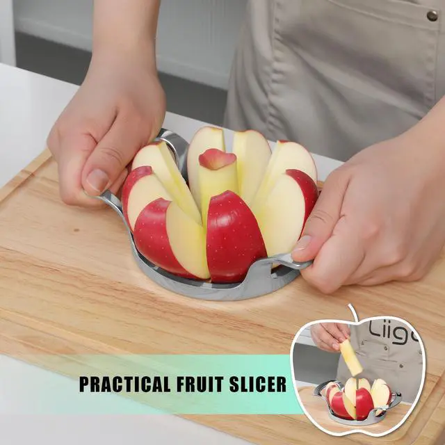 Alt view image 7 of 7 - Blade Fruit Slicer, Smooth Cut Apple Slicer Corer with Mirrored Handle