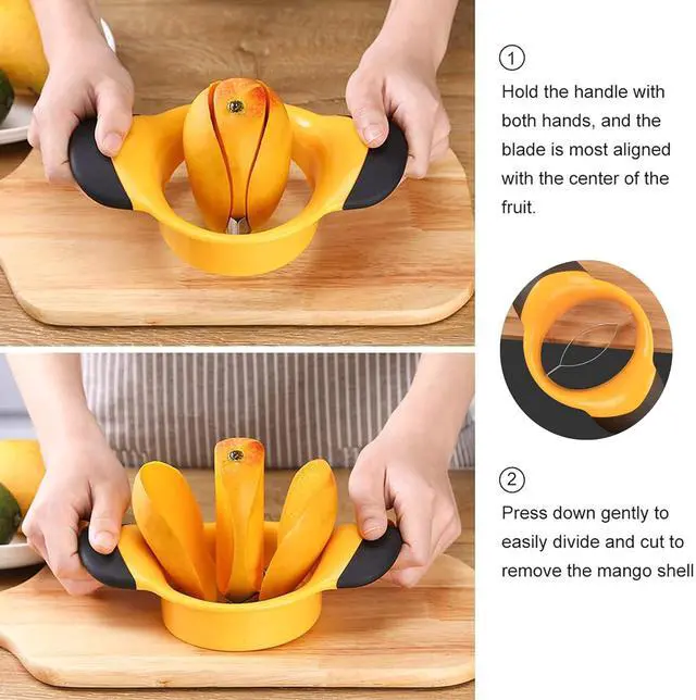 Alt view image 2 of 7 - Mango Peeler Mango Slicer Peeler and Pit Remover Tool Mango Splitter Fruit Slicer Cutter Pitter Non-Slip Silicon Ergonomic Handles