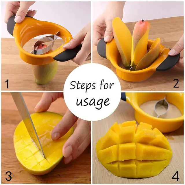Alt view image 7 of 7 - Mango Peeler Mango Slicer Peeler and Pit Remover Tool Mango Splitter Fruit Slicer Cutter Pitter Non-Slip Silicon Ergonomic Handles