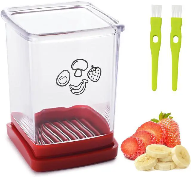 Main image of Fruit Slicer Cup | Strawberry Slicer | Stainless Steel Strawberry & Vegetable Slicer with Push Plate - Quickly Makes Fruit & Veggie Salad - Must Have Kitchen Gadget