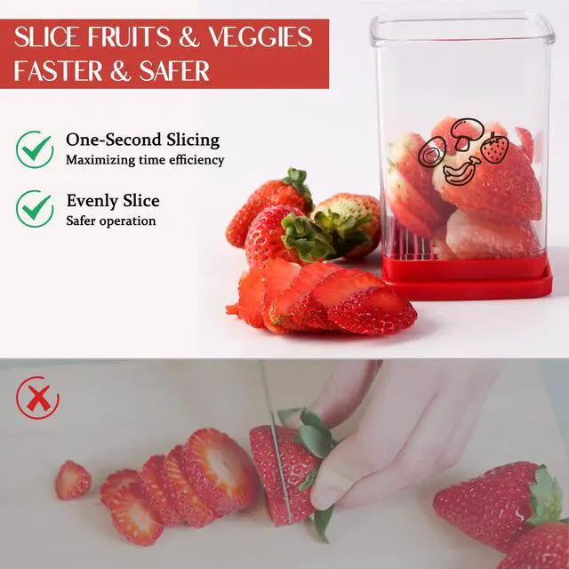 Alt view image 2 of 6 - Fruit Slicer Cup | Strawberry Slicer | Stainless Steel Strawberry & Vegetable Slicer with Push Plate - Quickly Makes Fruit & Veggie Salad - Must Have Kitchen Gadget