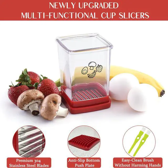 Alt view image 4 of 6 - Fruit Slicer Cup | Strawberry Slicer | Stainless Steel Strawberry & Vegetable Slicer with Push Plate - Quickly Makes Fruit & Veggie Salad - Must Have Kitchen Gadget
