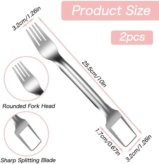 Alt view image 2 of 7 - 2pcs Watermelon Cutter Slicer 2-in-1 Stainless Steel Fruit Cutter Watermelon Fork Slicer Portable Tool for Home Party Camping Kitchen Gadget Dual Heads Fruit Forks for Salad BBQ