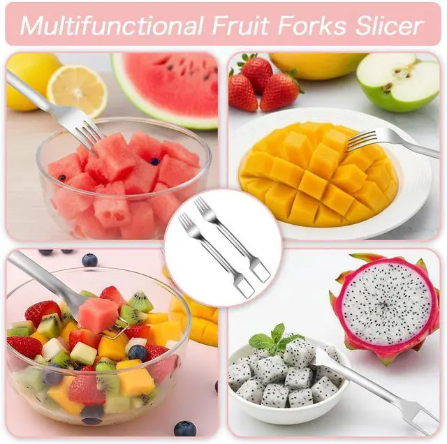 Alt view image 7 of 7 - 2pcs Watermelon Cutter Slicer 2-in-1 Stainless Steel Fruit Cutter Watermelon Fork Slicer Portable Tool for Home Party Camping Kitchen Gadget Dual Heads Fruit Forks for Salad BBQ