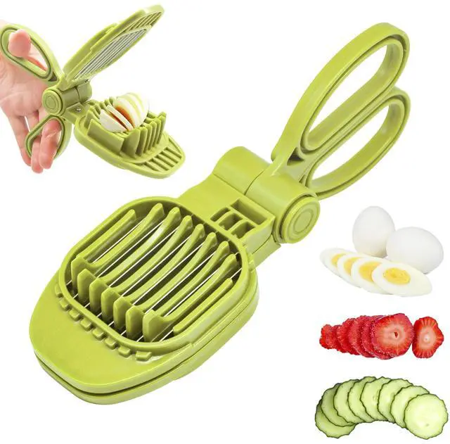 Main image of Fruit Slicer, Strawberry, Banana, Kiwi Cutter, Egg Slicer for Hard Boiled Eggs, for Soft Fruit Sausages, Cucumbers, Mushroom Cutter, Rapid & Safe Slicing Kitchen Gadgets (Green)