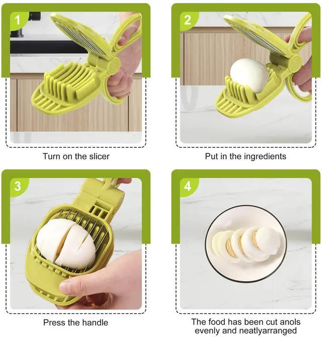 Alt view image 2 of 7 - Fruit Slicer, Strawberry, Banana, Kiwi Cutter, Egg Slicer for Hard Boiled Eggs, for Soft Fruit Sausages, Cucumbers, Mushroom Cutter, Rapid & Safe Slicing Kitchen Gadgets (Green)