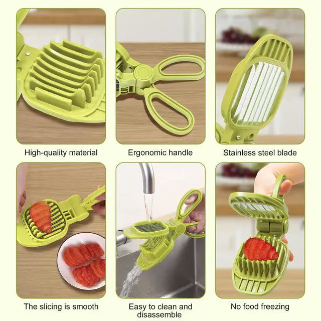 Alt view image 4 of 7 - Fruit Slicer, Strawberry, Banana, Kiwi Cutter, Egg Slicer for Hard Boiled Eggs, for Soft Fruit Sausages, Cucumbers, Mushroom Cutter, Rapid & Safe Slicing Kitchen Gadgets (Green)