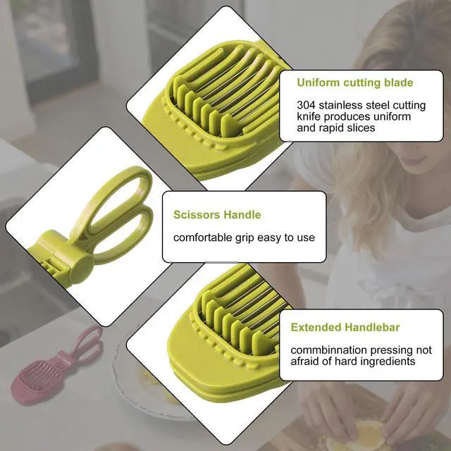 Alt view image 6 of 7 - Fruit Slicer, Strawberry, Banana, Kiwi Cutter, Egg Slicer for Hard Boiled Eggs, for Soft Fruit Sausages, Cucumbers, Mushroom Cutter, Rapid & Safe Slicing Kitchen Gadgets (Green)