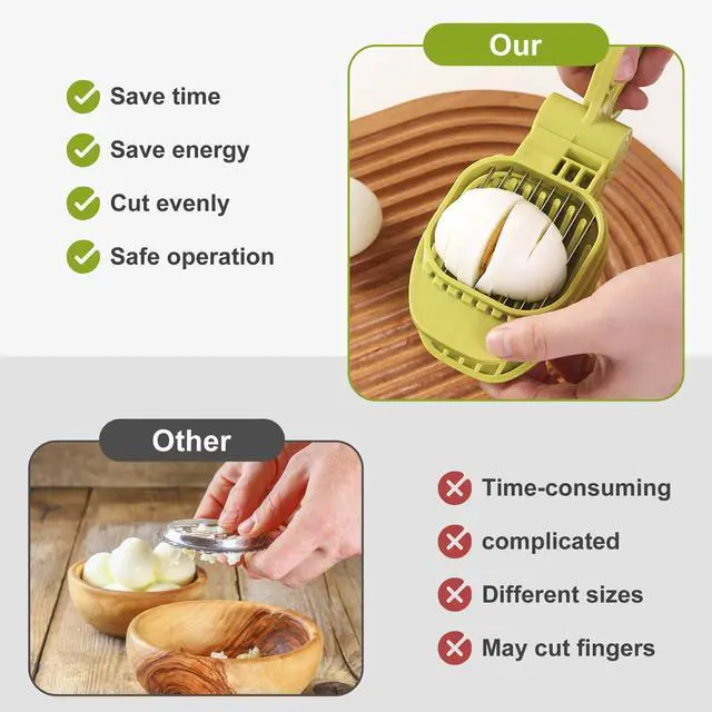 Alt view image 7 of 7 - Fruit Slicer, Strawberry, Banana, Kiwi Cutter, Egg Slicer for Hard Boiled Eggs, for Soft Fruit Sausages, Cucumbers, Mushroom Cutter, Rapid & Safe Slicing Kitchen Gadgets (Green)