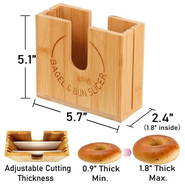 Alt view image 6 of 6 - Adjustable Bagel Slicer Holder | Bamboo Bagel Cutting Holder with Width Adjustable Slots for Small & Large Bagels, Buns & English Muffins, Knife Groove for Long Bread Knife + Non-Slip Base