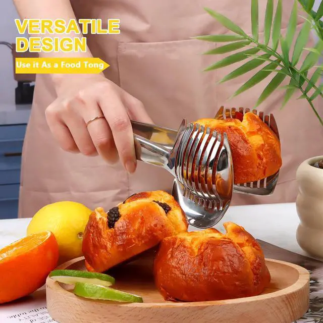 Alt view image 4 of 7 - Tomato Slicer Holder with Paring Knife Set, Stainless Steel Lemon Slicer Cutter for Slicing, Onion Holder for Slicing, Vegetable Cutter for Tomato, Lemon