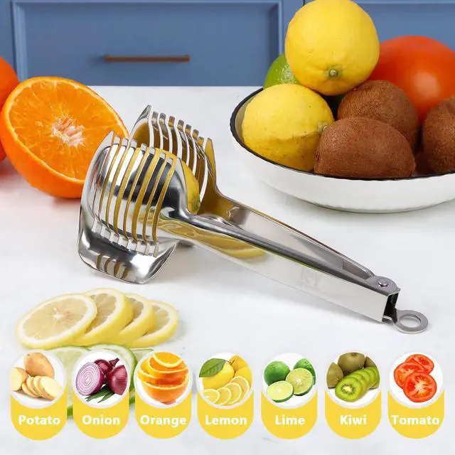 Alt view image 5 of 7 - Tomato Slicer Holder with Paring Knife Set, Stainless Steel Lemon Slicer Cutter for Slicing, Onion Holder for Slicing, Vegetable Cutter for Tomato, Lemon