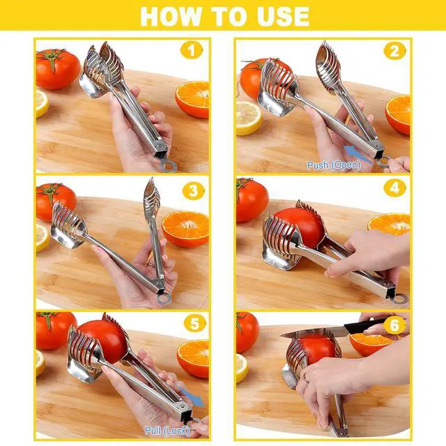Alt view image 7 of 7 - Tomato Slicer Holder with Paring Knife Set, Stainless Steel Lemon Slicer Cutter for Slicing, Onion Holder for Slicing, Vegetable Cutter for Tomato, Lemon
