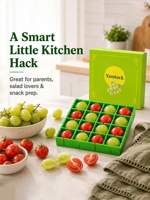 Alt view image 5 of 7 - Grapes Cherry Tomatoes Cutter Slicer Half or Quarter Cutting 16Pcs at a Time, Food Grade Material, Dishwasher Safe, Fruit Container Holder Cutter for Salad Kids Baby Toddlers' Snacks