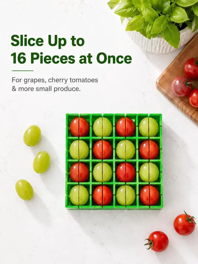 Alt view image 6 of 7 - Grapes Cherry Tomatoes Cutter Slicer Half or Quarter Cutting 16Pcs at a Time, Food Grade Material, Dishwasher Safe, Fruit Container Holder Cutter for Salad Kids Baby Toddlers' Snacks