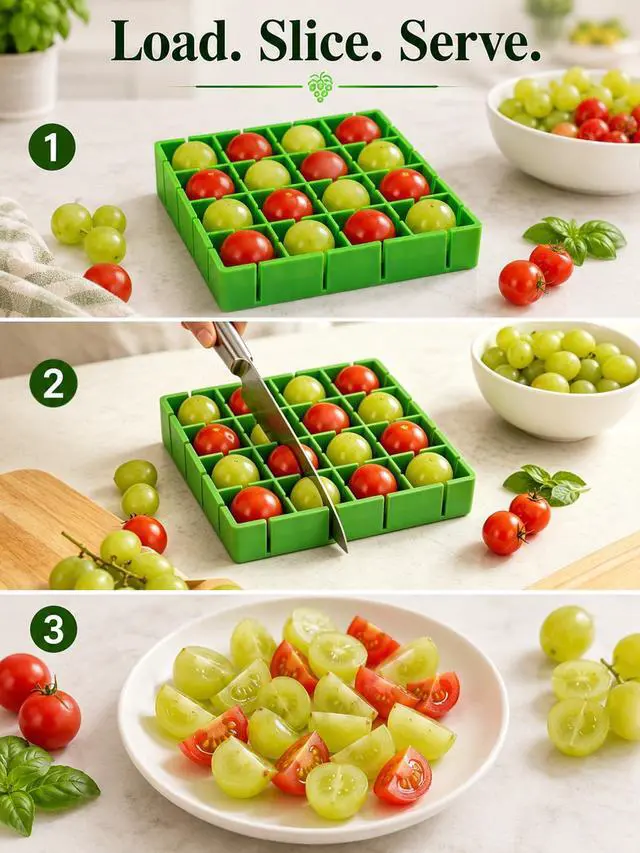 Alt view image 7 of 7 - Grapes Cherry Tomatoes Cutter Slicer Half or Quarter Cutting 16Pcs at a Time, Food Grade Material, Dishwasher Safe, Fruit Container Holder Cutter for Salad Kids Baby Toddlers' Snacks