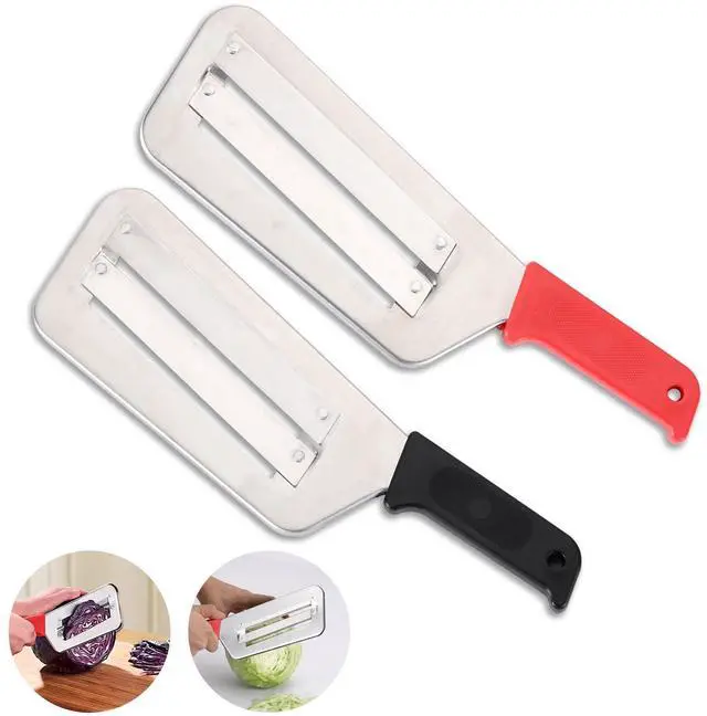 Main image of Cabbage Chopper Shredder, 2 Pack Cabbage Cutter Knife Kitchen Slicer Sauerkraut Cutter Coleslaw Grater, Sharp Stainless Steel Blades, Black & Red Handle