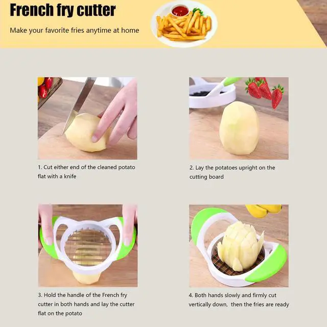 Alt view image 5 of 7 - Crinkle Cutter, Stainless Steel Wavy Chopper Slicer Vegetable Salad Garnishing Tools with Cleaning Brush, Fry Cutter for Potatoes (3-piece Set)